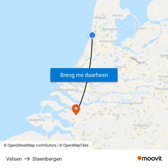 Velsen to Steenbergen map