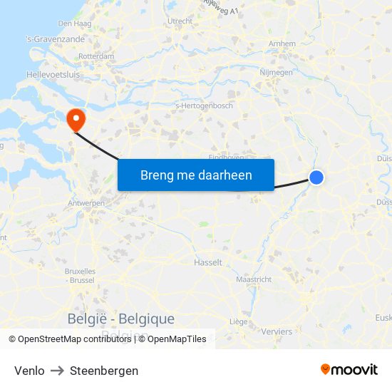 Venlo to Steenbergen map