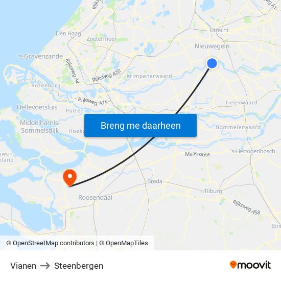 Vianen to Steenbergen map