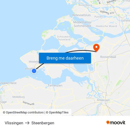 Vlissingen to Steenbergen map