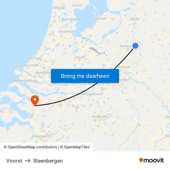 Voorst to Steenbergen map