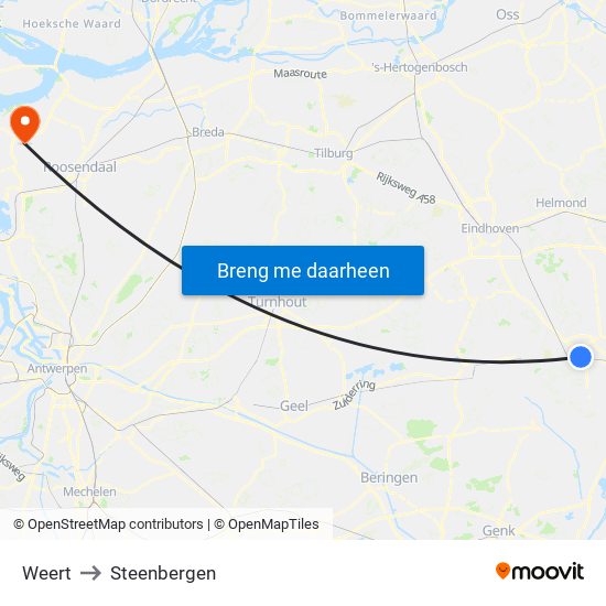 Weert to Steenbergen map