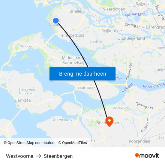 Westvoorne to Steenbergen map