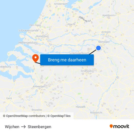 Wijchen to Steenbergen map