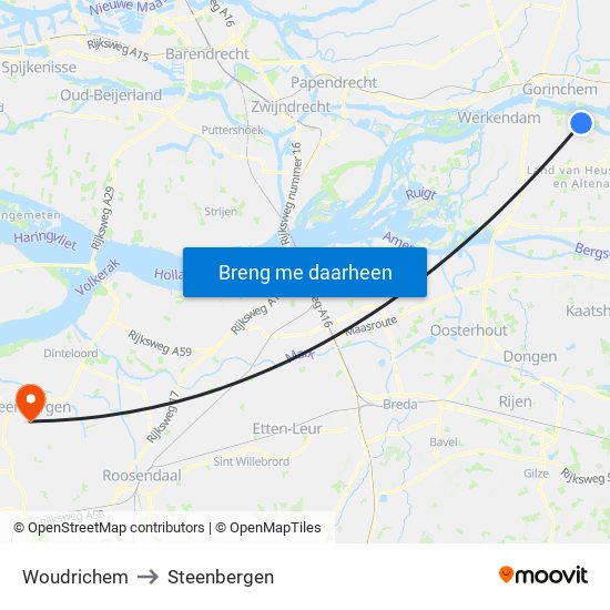 Woudrichem to Steenbergen map