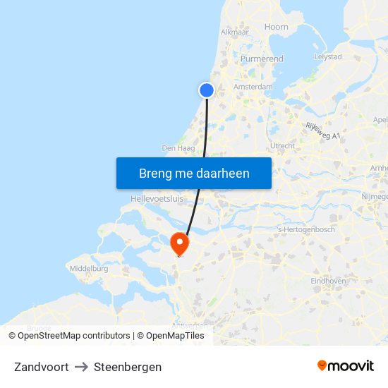 Zandvoort to Steenbergen map