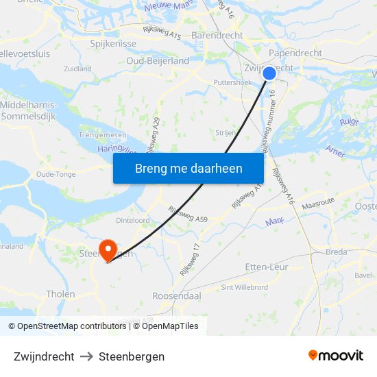 Zwijndrecht to Steenbergen map