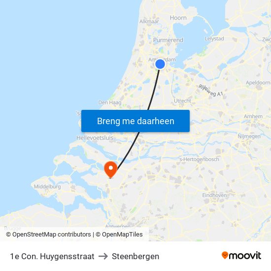 1e Con. Huygensstraat to Steenbergen map