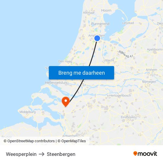 Weesperplein to Steenbergen map
