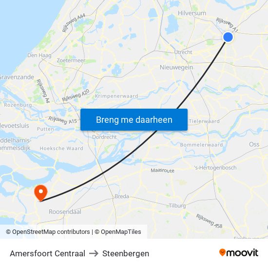 Amersfoort Centraal to Steenbergen map