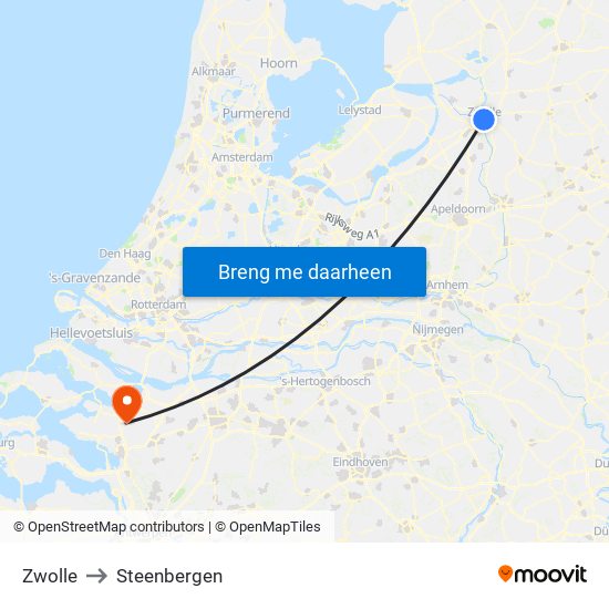 Zwolle to Steenbergen map