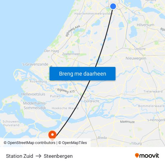 Station Zuid to Steenbergen map