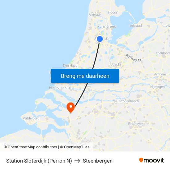 Station Sloterdijk (Perron N) to Steenbergen map