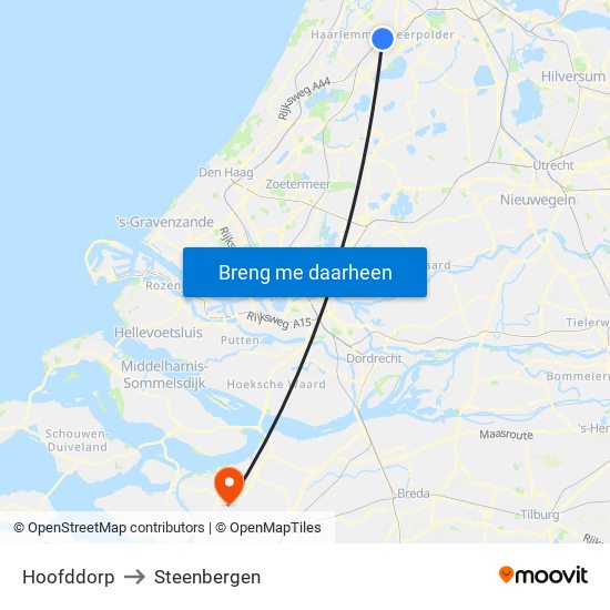 Hoofddorp to Steenbergen map