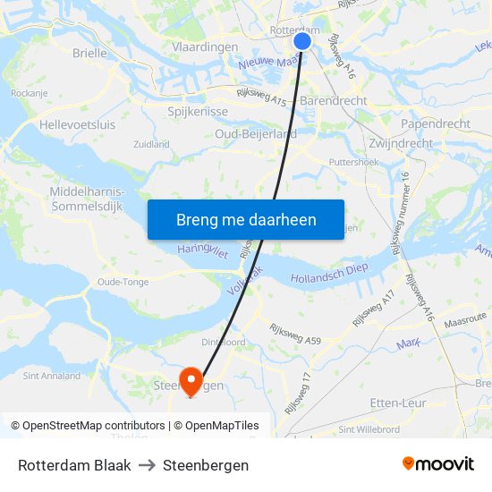 Rotterdam Blaak to Steenbergen map
