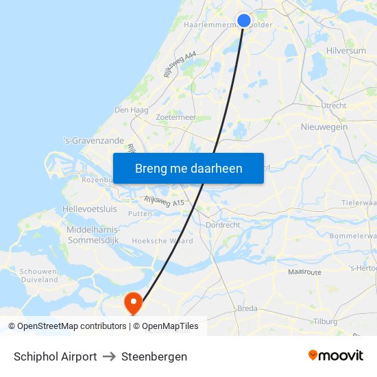 Schiphol Airport to Steenbergen map