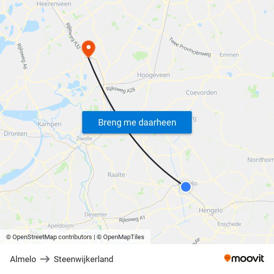 Almelo to Steenwijkerland map