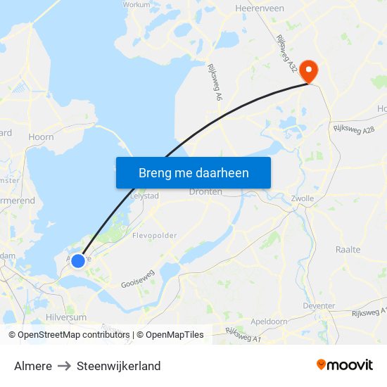 Almere to Steenwijkerland map