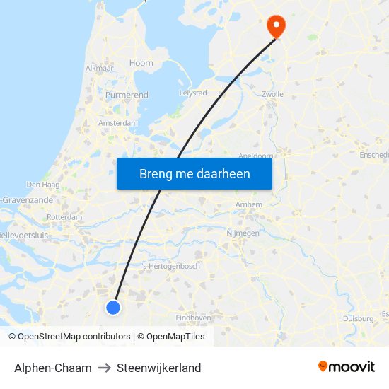 Alphen-Chaam to Steenwijkerland map