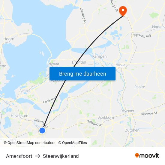 Amersfoort to Steenwijkerland map