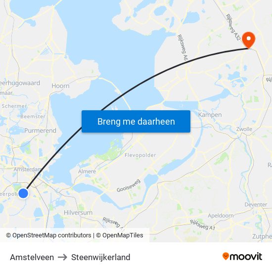 Amstelveen to Steenwijkerland map