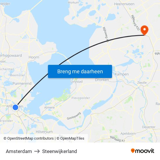 Amsterdam to Steenwijkerland map