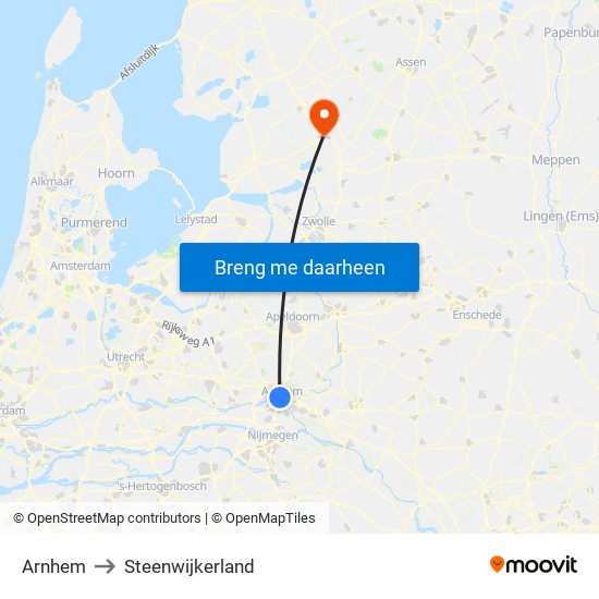 Arnhem to Steenwijkerland map