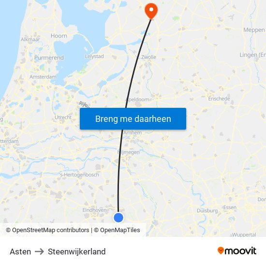 Asten to Steenwijkerland map