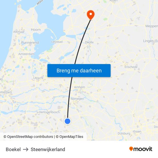 Boekel to Steenwijkerland map