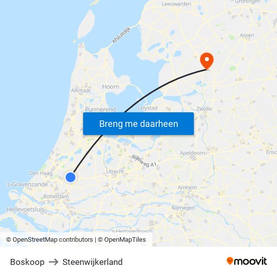 Boskoop to Steenwijkerland map