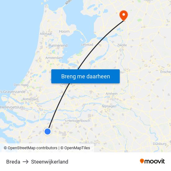 Breda to Steenwijkerland map