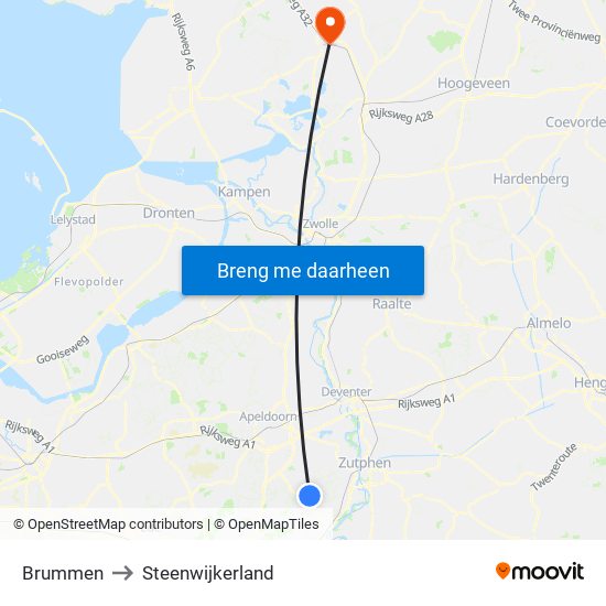 Brummen to Steenwijkerland map