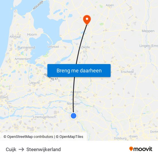 Cuijk to Steenwijkerland map