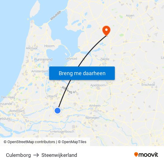 Culemborg to Steenwijkerland map