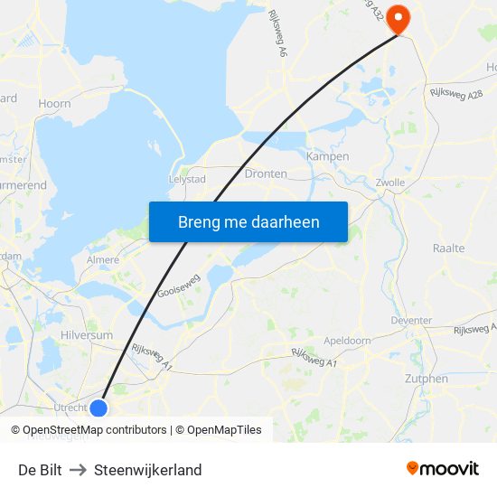 De Bilt to Steenwijkerland map