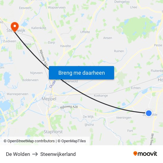 De Wolden to Steenwijkerland map