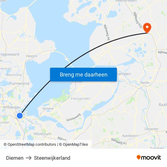 Diemen to Steenwijkerland map