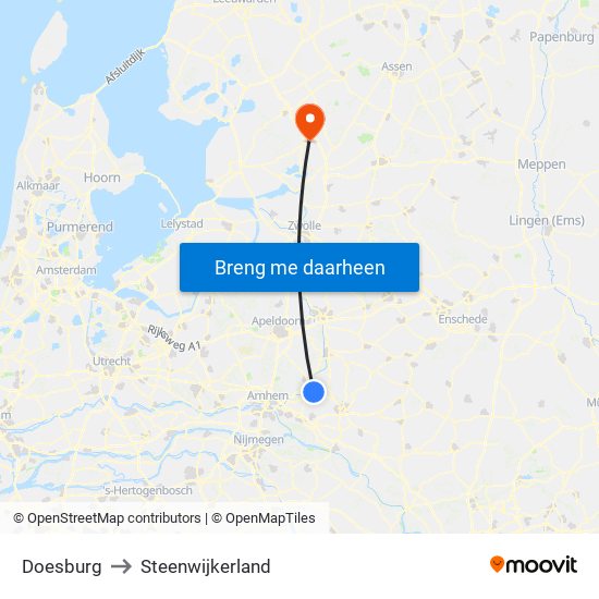 Doesburg to Steenwijkerland map