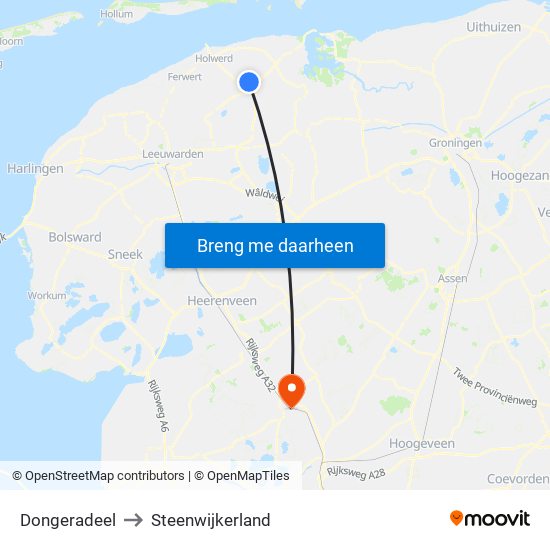 Dongeradeel to Steenwijkerland map