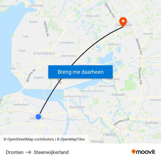 Dronten to Steenwijkerland map