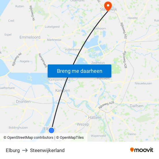 Elburg to Steenwijkerland map