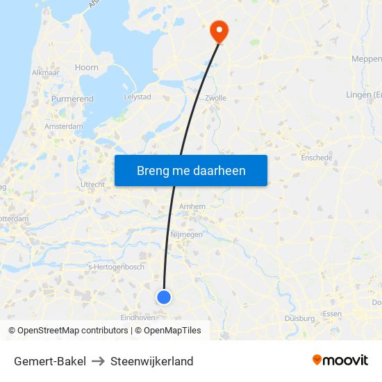 Gemert-Bakel to Steenwijkerland map