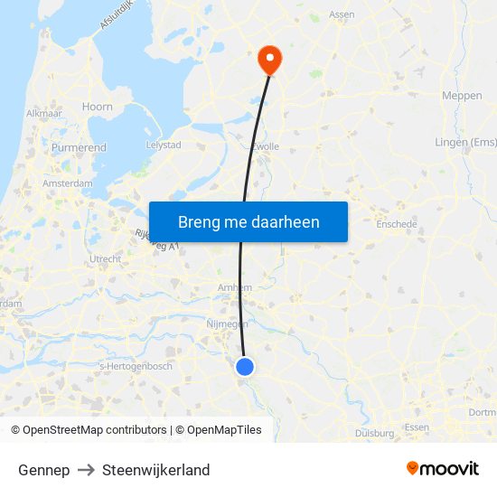Gennep to Steenwijkerland map