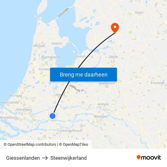 Giessenlanden to Steenwijkerland map