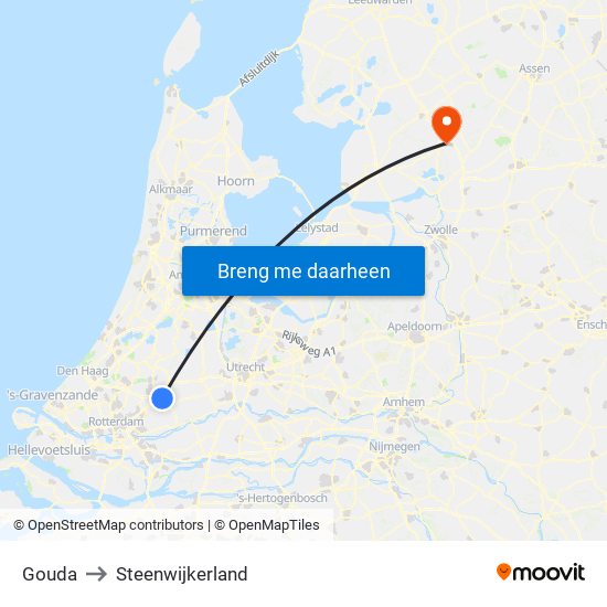 Gouda to Steenwijkerland map