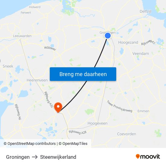 Groningen to Steenwijkerland map