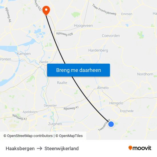 Haaksbergen to Steenwijkerland map