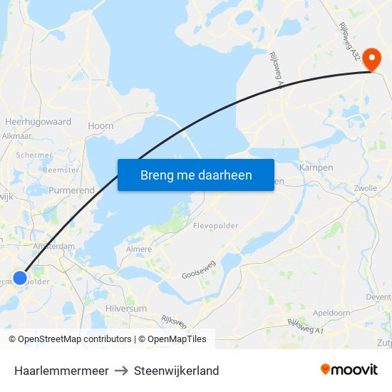 Haarlemmermeer to Steenwijkerland map