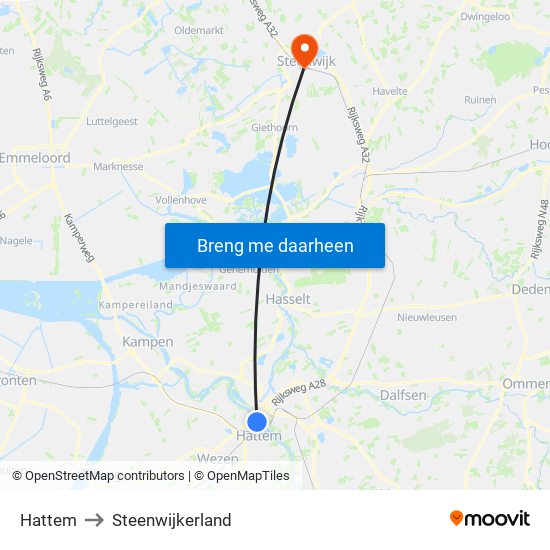 Hattem to Steenwijkerland map