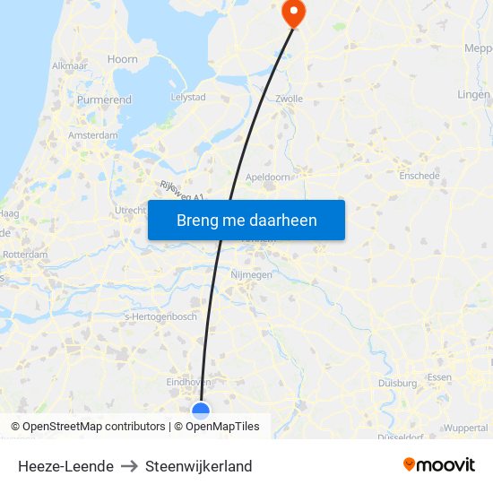 Heeze-Leende to Steenwijkerland map